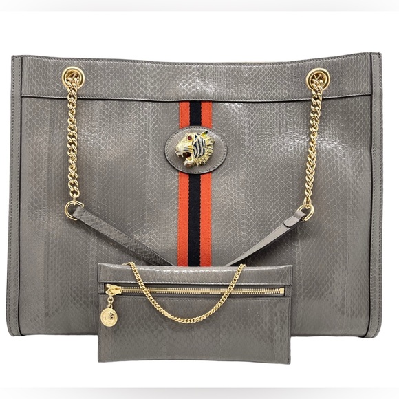 Gucci Rajah Snakeskin Large Tote with Pouch Detachable Purse